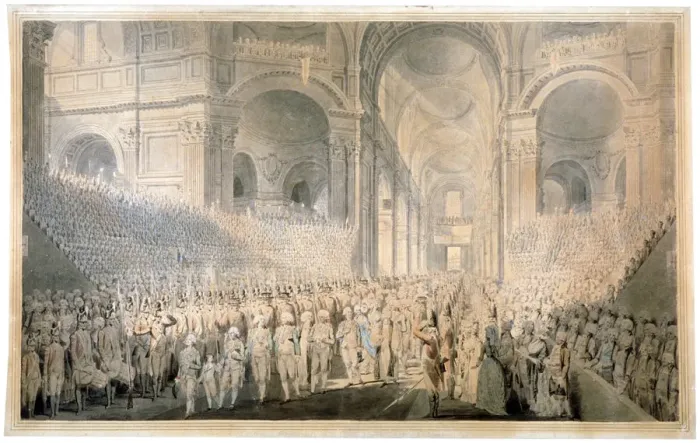 Framed Print : Service of thanksgiving in St Pauls Cathedral, City of London, 1789. Artist Framed Print : Service of thanksgiving in St Pauls Cathedral, City of London, 1789. Artist