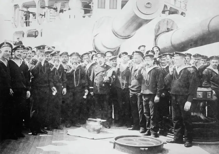 Framed Print : Serving grog on Russian Battleship, between c1910 and c1915. Creator: Bain News Service Framed Print : Serving grog on Russian Battleship, between c1910 and c1915. Creator: Bain News Service