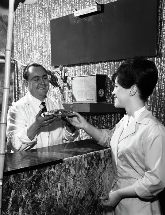 Framed Print : Serving a meal to a customer in a cafe, Mexborough, South Yorkshire, 1964. Artist Framed Print : Serving a meal to a customer in a cafe, Mexborough, South Yorkshire, 1964. Artist
