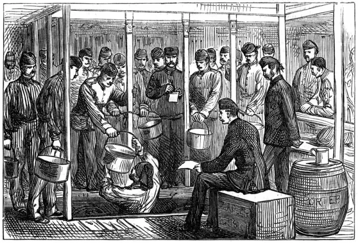 Framed Print : Serving out porter on a troop-ship, 1878 Framed Print : Serving out porter on a troop-ship, 1878