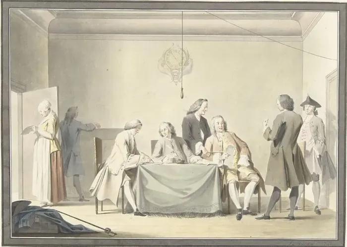 Framed Print : Session of Commissioners to receive the Liberale Gifte...12 September 1747, (1748). Creator: Jacobus Buys Framed Print : Session of Commissioners to receive the Liberale Gifte...12 September 1747, (1748). Creator: Jacobus Buys