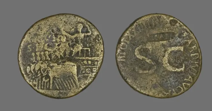 Framed Print : Sestertius (Coin) Depicting an Elephant Quadriga, 34-35. Creator: Unknown Framed Print : Sestertius (Coin) Depicting an Elephant Quadriga, 34-35. Creator: Unknown