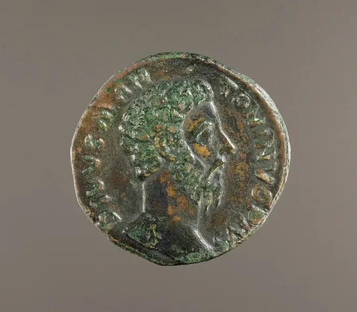 Framed Print : Sestertius Coin of Marcus Aurelius. Head of Marcus Aurelius, about A.D. 180. Creator: Unknown Framed Print : Sestertius Coin of Marcus Aurelius. Head of Marcus Aurelius, about A.D. 180. Creator: Unknown