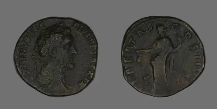 Framed Print : Sestertius (Coin) Portraying Emperor Antoninus Pius, 155-156. Creator: Unknown Framed Print : Sestertius (Coin) Portraying Emperor Antoninus Pius, 155-156. Creator: Unknown