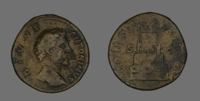 Framed Print : Sestertius (Coin) Portraying Emperor Antoninus Pius, 161 or later. Creator: Unknown Framed Print : Sestertius (Coin) Portraying Emperor Antoninus Pius, 161 or later. Creator: Unknown