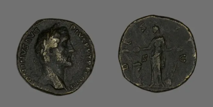 Framed Print : Sestertius (Coin) Portraying Emperor Antoninus Pius, 144. Creator: Unknown Framed Print : Sestertius (Coin) Portraying Emperor Antoninus Pius, 144. Creator: Unknown