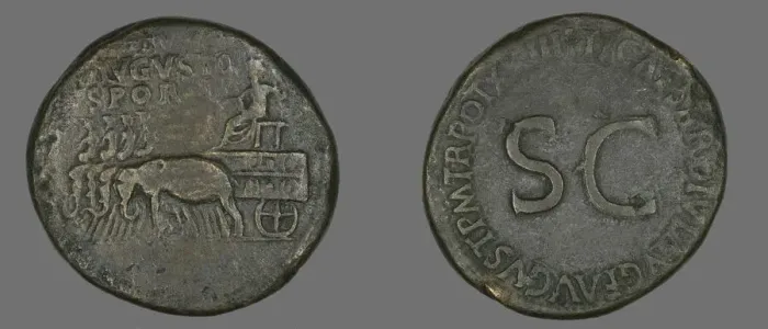 Framed Print : Sestertius (Coin) Portraying Emperor Augustus, 34-35. Creator: Unknown Framed Print : Sestertius (Coin) Portraying Emperor Augustus, 34-35. Creator: Unknown