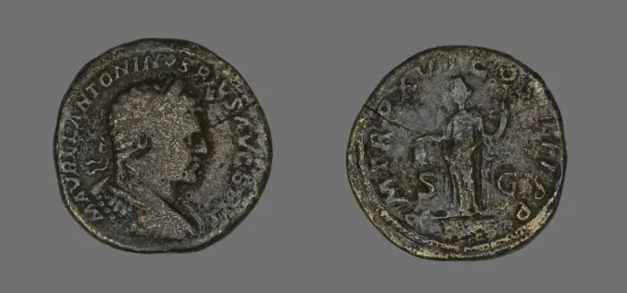 Framed Print : Sestertius (Coin) Portraying Emperor Caracalla, 213. Creator: Unknown Framed Print : Sestertius (Coin) Portraying Emperor Caracalla, 213. Creator: Unknown