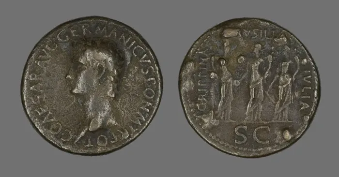 Framed Print : Sestertius (Coin) Portraying Emperor Gaius (Caligula), 37-38. Creator: Unknown Framed Print : Sestertius (Coin) Portraying Emperor Gaius (Caligula), 37-38. Creator: Unknown