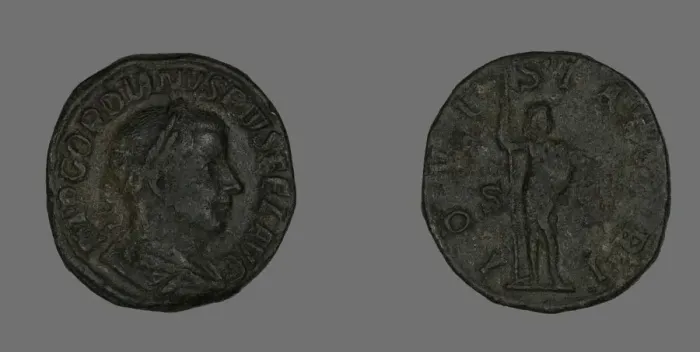 Framed Print : Sestertius (Coin) Portraying Emperor Gordianus, 238-244. Creator: Unknown Framed Print : Sestertius (Coin) Portraying Emperor Gordianus, 238-244. Creator: Unknown