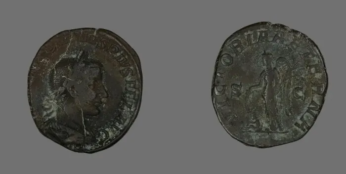Framed Print : Sestertius (Coin) Portraying Emperor Gordianus, 238-244. Creator: Unknown Framed Print : Sestertius (Coin) Portraying Emperor Gordianus, 238-244. Creator: Unknown