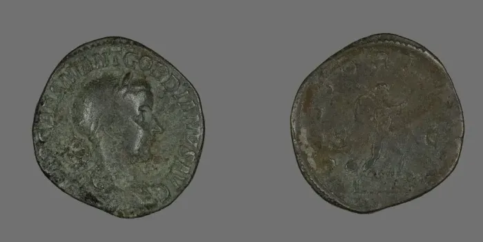 Framed Print : Sestertius (Coin) Portraying Emperor Gordianus, 238-244. Creator: Unknown Framed Print : Sestertius (Coin) Portraying Emperor Gordianus, 238-244. Creator: Unknown