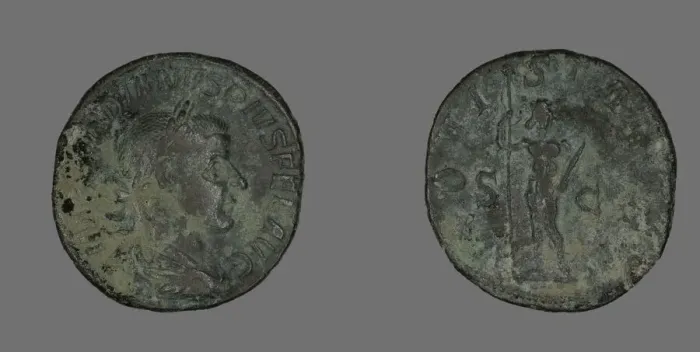 Framed Print : Sestertius (Coin) Portraying Emperor Gordianus, 238. Creator: Unknown