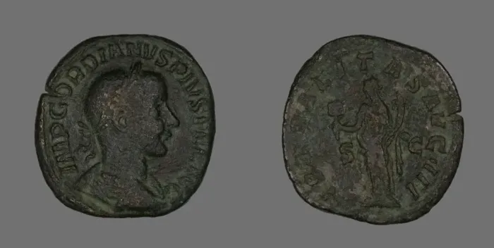 Framed Print : Sestertius (Coin) Portraying Emperor Gordianus, 238-244. Creator: Unknown Framed Print : Sestertius (Coin) Portraying Emperor Gordianus, 238-244. Creator: Unknown