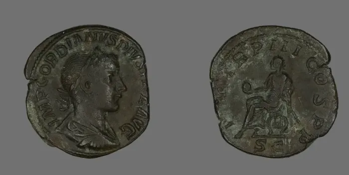 Framed Print : Sestertius (Coin) Portraying Emperor Gordianus, 238-244. Creator: Unknown Framed Print : Sestertius (Coin) Portraying Emperor Gordianus, 238-244. Creator: Unknown