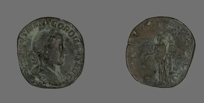 Framed Print : Sestertius (Coin) Portraying Emperor Gordianus, 240. Creator: Unknown Framed Print : Sestertius (Coin) Portraying Emperor Gordianus, 240. Creator: Unknown