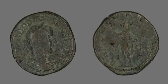 Framed Print : Sestertius (Coin) Portraying Emperor Gordianus, 241. Creator: Unknown Framed Print : Sestertius (Coin) Portraying Emperor Gordianus, 241. Creator: Unknown