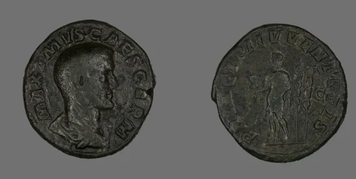 Framed Print : Sestertius (Coin) Portraying Emperor Maximus, 236-238. Creator: Unknown Framed Print : Sestertius (Coin) Portraying Emperor Maximus, 236-238. Creator: Unknown