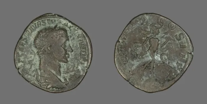 Framed Print : Sestertius (Coin) Portraying Emperor Severus Alexander, 266. Creator: Unknown Framed Print : Sestertius (Coin) Portraying Emperor Severus Alexander, 266. Creator: Unknown