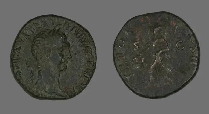 Framed Print : Sestertius (Coin) Portraying Emperor Trajan, Roman Period, 98-117. Creator: Unknown Framed Print : Sestertius (Coin) Portraying Emperor Trajan, Roman Period, 98-117. Creator: Unknown