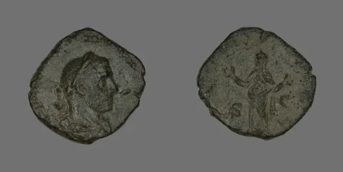 Framed Print : Sestertius (Coin) Portraying Emperor Trebonianus Gallus, 251-253. Creator: Unknown Framed Print : Sestertius (Coin) Portraying Emperor Trebonianus Gallus, 251-253. Creator: Unknown