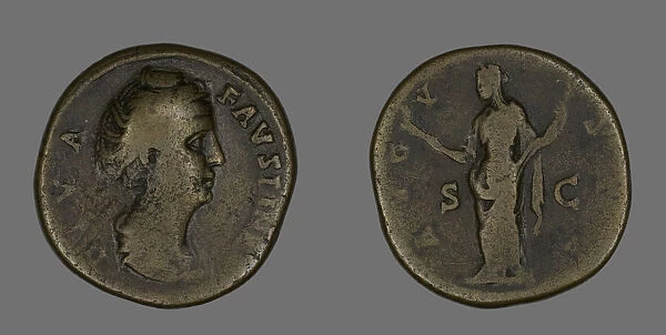 Sestertius (Coin) Portraying Empress Faustina, 141 or later. Creator: Unknown