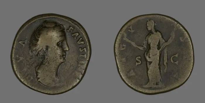 Framed Print : Sestertius (Coin) Portraying Empress Faustina, 141 or later. Creator: Unknown Framed Print : Sestertius (Coin) Portraying Empress Faustina, 141 or later. Creator: Unknown