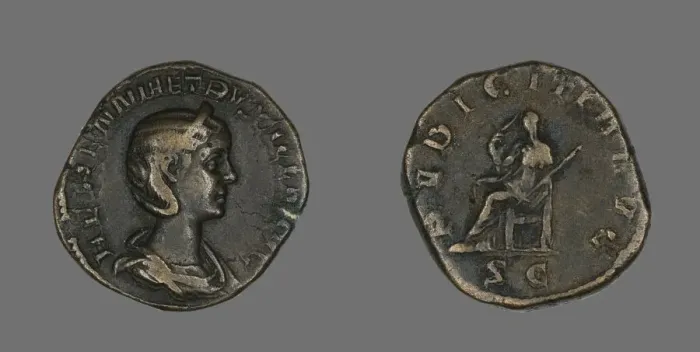 Framed Print : Sestertius (Coin) Portraying Empress Herennia Etruscilla, 249-251. Creator: Unknown Framed Print : Sestertius (Coin) Portraying Empress Herennia Etruscilla, 249-251. Creator: Unknown