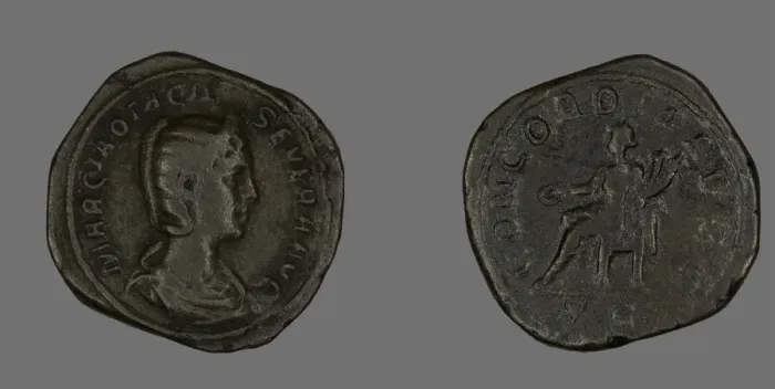Framed Print : Sestertius (Coin) Portraying Empress Marcia Otacilia Severa, 244-249. Creator: Unknown Framed Print : Sestertius (Coin) Portraying Empress Marcia Otacilia Severa, 244-249. Creator: Unknown