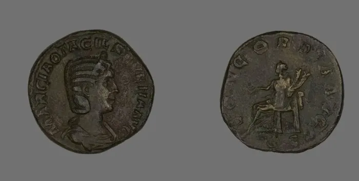 Framed Print : Sestertius (Coin) Portraying Empress Marcia Otacilia Severa, 244-249. Creator: Unknown Framed Print : Sestertius (Coin) Portraying Empress Marcia Otacilia Severa, 244-249. Creator: Unknown