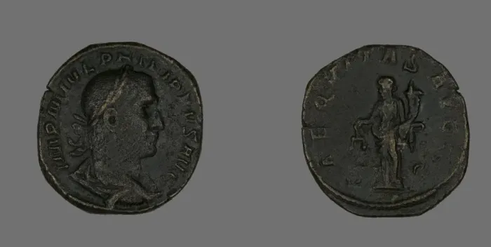 Framed Print : Sestertius (Coin) Portraying Philip the Arab, 244-249. Creator: Unknown Framed Print : Sestertius (Coin) Portraying Philip the Arab, 244-249. Creator: Unknown