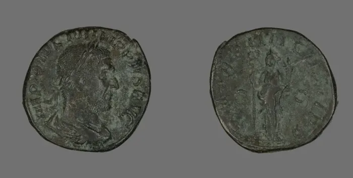 Framed Print : Sestertius (Coin) Portraying Philip the Arab, 247. Creator: Unknown Framed Print : Sestertius (Coin) Portraying Philip the Arab, 247. Creator: Unknown