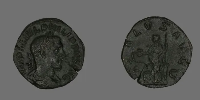 Framed Print : Sestertius (Coin) Portraying Philip the Arab, 244-249. Creator: Unknown Framed Print : Sestertius (Coin) Portraying Philip the Arab, 244-249. Creator: Unknown