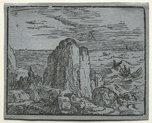From a set of 4 Landscapes: No. 4- Cliff on the Seashore. Creator: Hendrick Goltzius (Dutch
