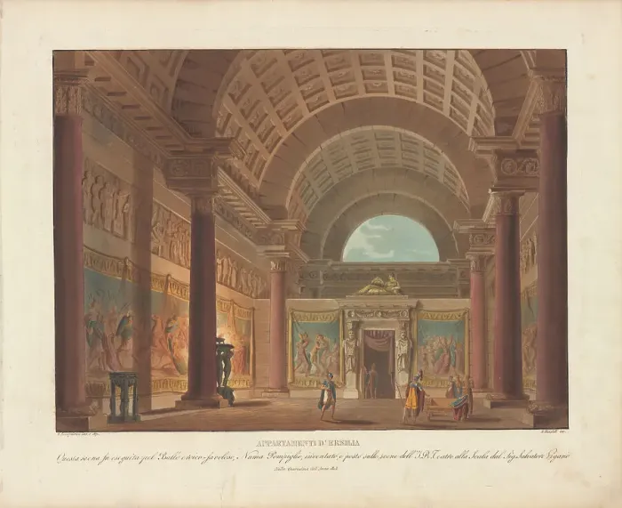 Framed Print : Set design for the ballet Numa Pompilio by Salvatore Vigano, at Teatro alla Scala, 1815, 1827. Creator: Sanquirico, Alessandro (1777-1849). Set design for the ballet Numa Pompilio by Salvatore Vigano, at Teatro alla Scala, 1815, 1827 Framed Print : Set design for the ballet Numa Pompilio by Salvatore Vigano, at Teatro alla Scala, 1815, 1827. Creator: Sanquirico, Alessandro (1777-1849). Set design for the ballet Numa Pompilio by Salvatore Vigano, at Teatro alla Scala, 1815, 1827