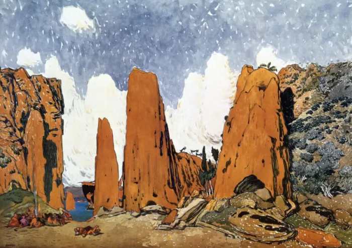 Framed Print : Set design for a Ballets Russes production of Ravels Daphnis et Chloe, 1912. Artist: Leon Bakst Framed Print : Set design for a Ballets Russes production of Ravels Daphnis et Chloe, 1912. Artist: Leon Bakst