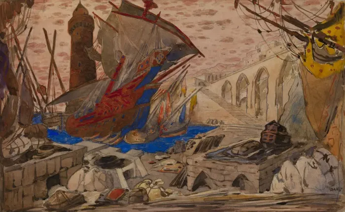 Framed Print : Set Design for La Pisanelle ou la mort parfumee by Gabriele d Annunzio, 1913. Artist: Bakst, Leon (1866-1924) Framed Print : Set Design for La Pisanelle ou la mort parfumee by Gabriele d Annunzio, 1913. Artist: Bakst, Leon (1866-1924)