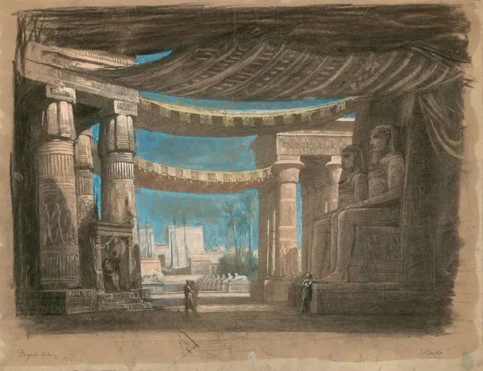 Framed Print : Set design for the Opera Aida by Giuseppe Verdi, Theatre de l Opera, Cairo, 24. 12. 1871, 1871 Framed Print : Set design for the Opera Aida by Giuseppe Verdi, Theatre de l Opera, Cairo, 24. 12. 1871, 1871