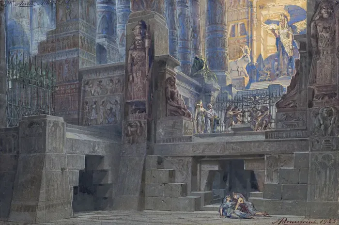 Framed Print : Set design for the Opera Aida by Giuseppe Verdi, 1923. Creator: Parravicini, Angelo (1868-1925) Framed Print : Set design for the Opera Aida by Giuseppe Verdi, 1923. Creator: Parravicini, Angelo (1868-1925)