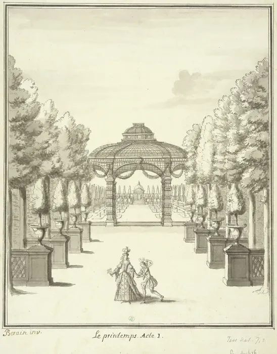 Framed Print : Set design for the opera-ballet Les Saisons by Pascal Collasse, between 1693 and 1697. Creator: Jean Berain Framed Print : Set design for the opera-ballet Les Saisons by Pascal Collasse, between 1693 and 1697. Creator: Jean Berain
