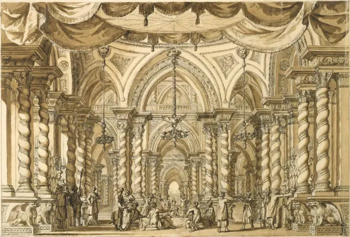 Framed Print : Set design for the Opera Bellerophon by Jean-Baptiste Lully, 18th century Framed Print : Set design for the Opera Bellerophon by Jean-Baptiste Lully, 18th century