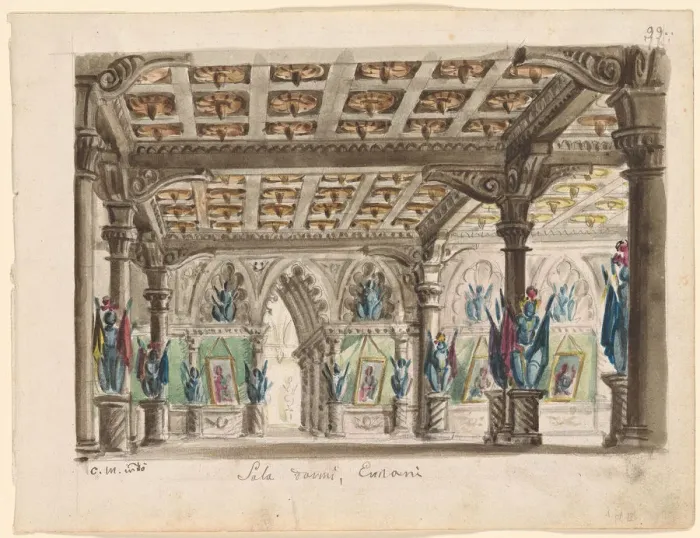 Framed Print : Set design for the Opera Ernani by Giuseppe Verdi Framed Print : Set design for the Opera Ernani by Giuseppe Verdi