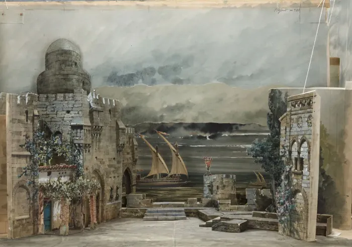 Framed Print : Set design for the Opera Otello by Giuseppe Verdi, Paris, Theatre national de l Opera, 12. 10. 1894, 1 Framed Print : Set design for the Opera Otello by Giuseppe Verdi, Paris, Theatre national de l Opera, 12. 10. 1894, 1