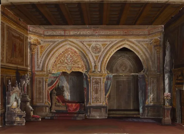 Framed Print : Set design for the Opera Otello by Giuseppe Verdi, Paris, Theatre national de l Opera, 12. 10. 1894, 1 Framed Print : Set design for the Opera Otello by Giuseppe Verdi, Paris, Theatre national de l Opera, 12. 10. 1894, 1