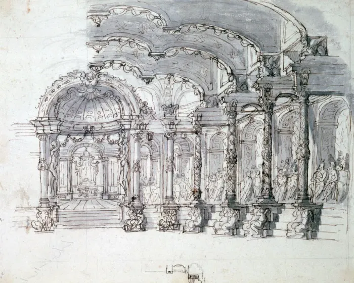 Framed Print : Set design for the opera Proserpine, c1680. Artist: Jean Berain Framed Print : Set design for the opera Proserpine, c1680. Artist: Jean Berain