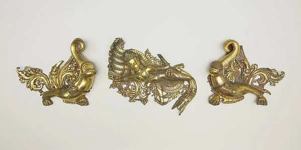 Set of Three Shrine Ornaments with Two Crocodiles (Makara) and a Serpent King