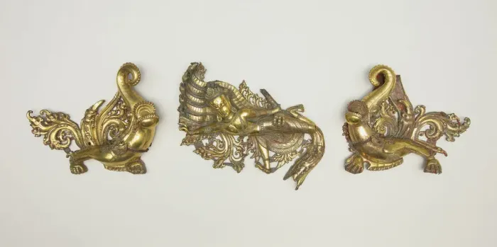 Framed Print : Set of Three Shrine Ornaments with Two Crocodiles (Makara) and a Serpent King Framed Print : Set of Three Shrine Ornaments with Two Crocodiles (Makara) and a Serpent King
