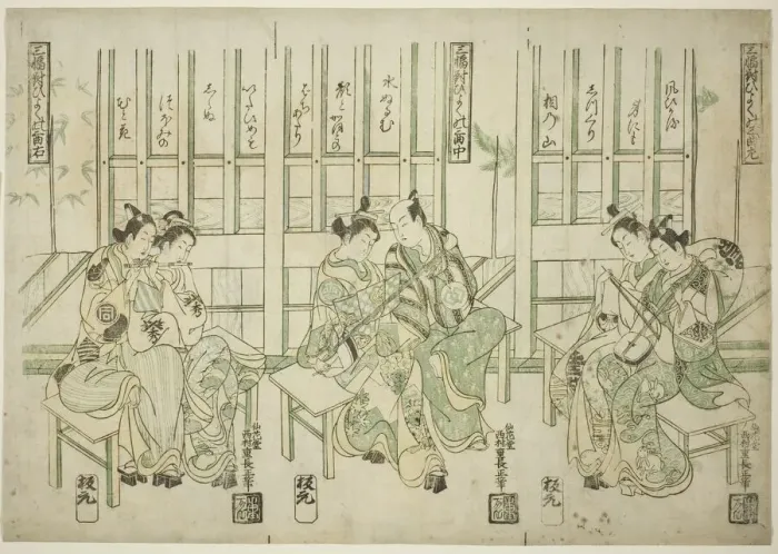 Framed Print : Set of Three, Love Birds in Three Kinds of Music (Sampukutsui hiyoku no san kyoku), c Framed Print : Set of Three, Love Birds in Three Kinds of Music (Sampukutsui hiyoku no san kyoku), c