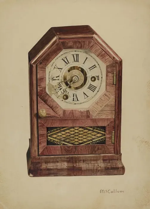 Framed Print : Seth Thomas Clock (?), c. 1940. Creator: J. Herman McCollum Framed Print : Seth Thomas Clock (?), c. 1940. Creator: J. Herman McCollum