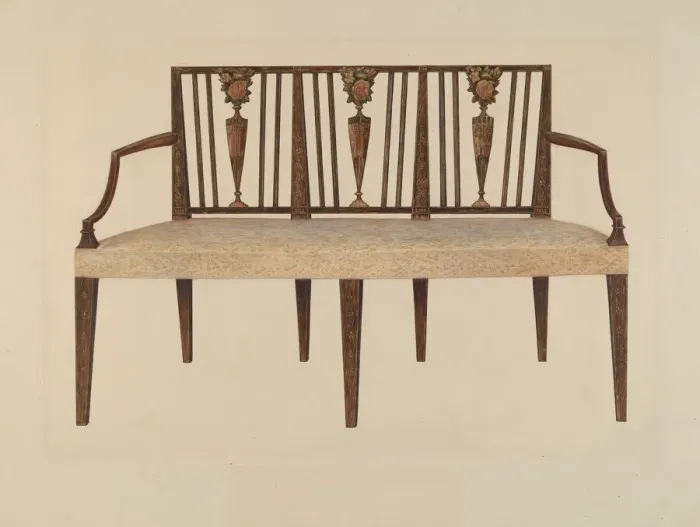 Framed Print : Settee--Sheraton Style, c. 1939. Creator: Charles Henning Framed Print : Settee--Sheraton Style, c. 1939. Creator: Charles Henning